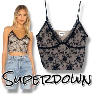 superdown Aurora Lace Cami Crop Top Black Nude Floral Mesh Lace Size S Revolve